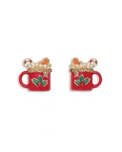 Red Holly Mug W/ Crystals Earrings