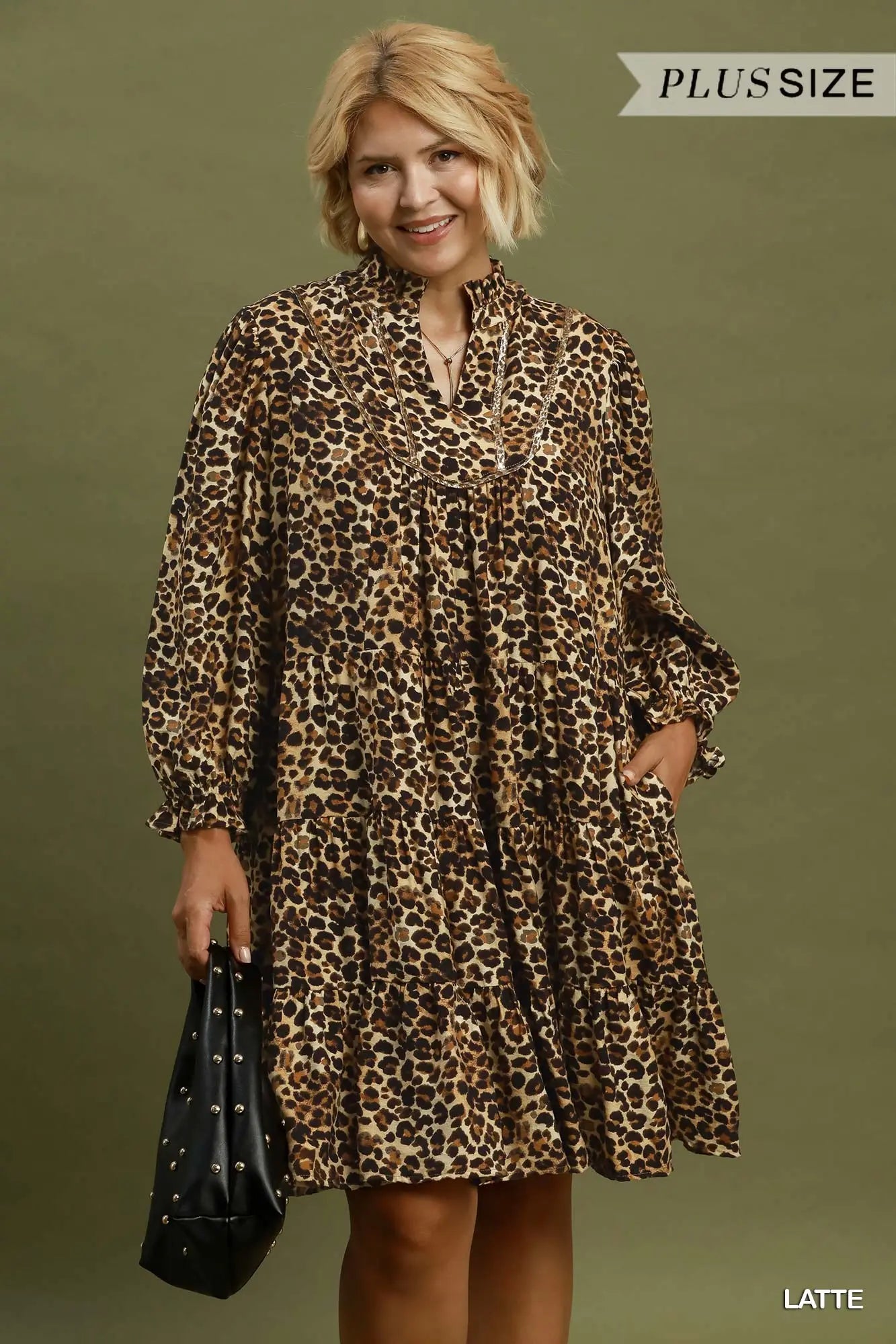 Latte Leopard Print Tiered Dress +