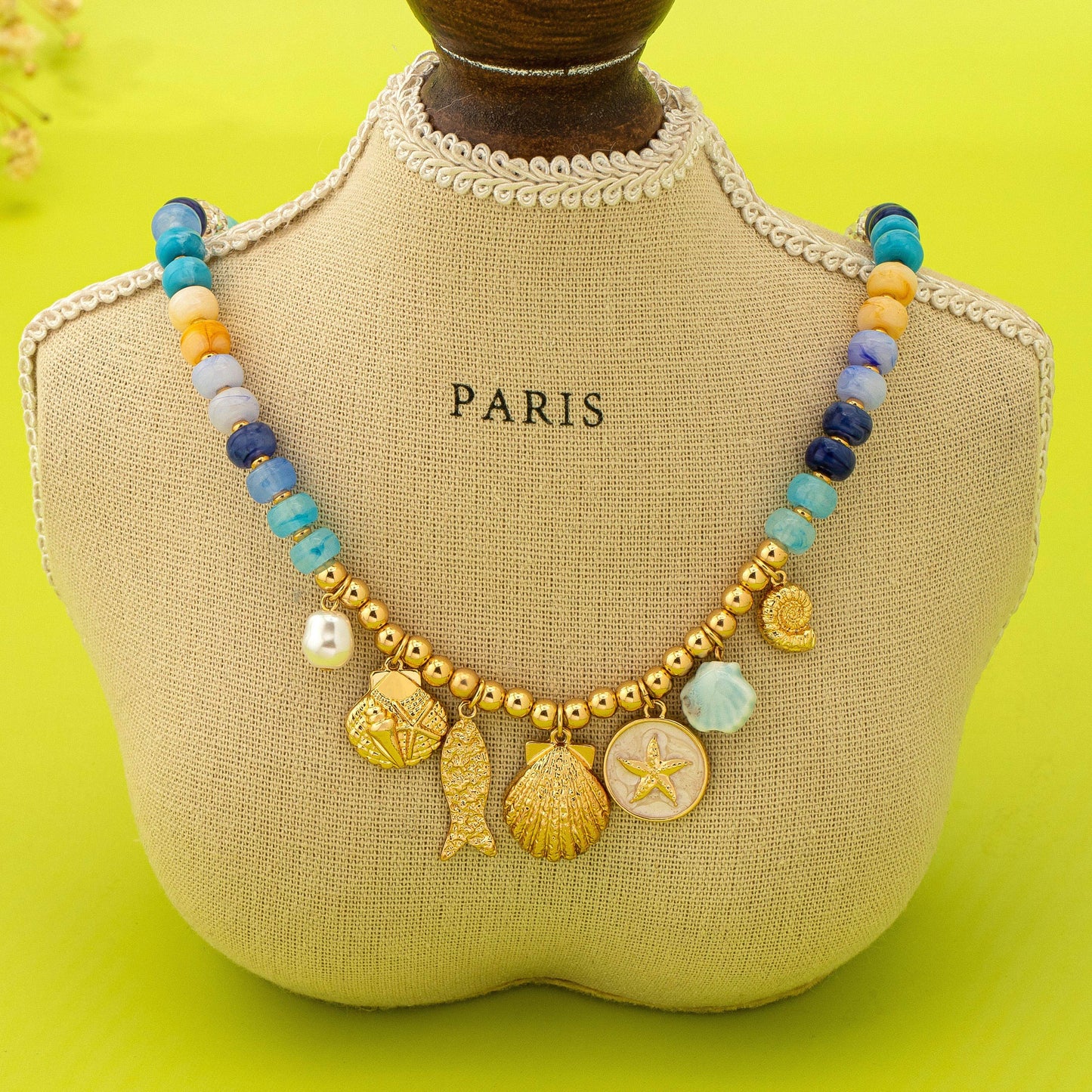 Nautical Blue Beaded Sealife Charm Necklace