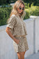 Leopard Printed V Neck Collar Short Set - Khaki