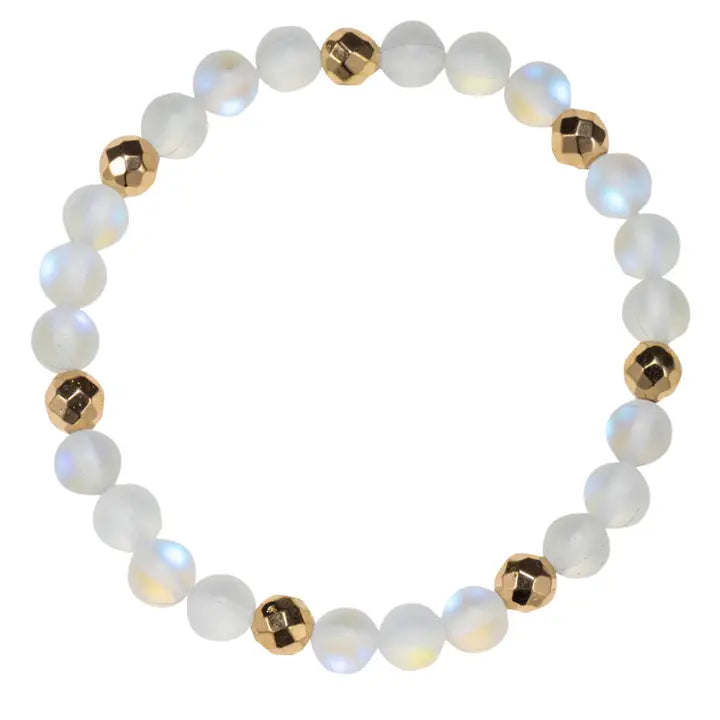 White Opalized Beaded Stretch Bracelet