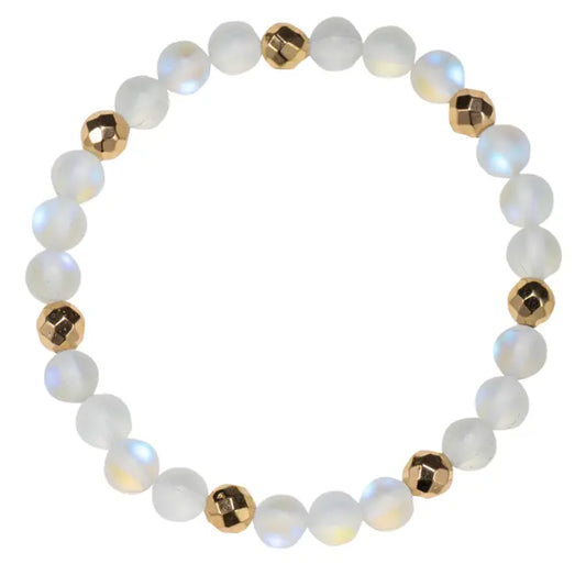 White Opalized Beaded Stretch Bracelet
