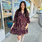 Wine Mix Floral Print Mini Dress