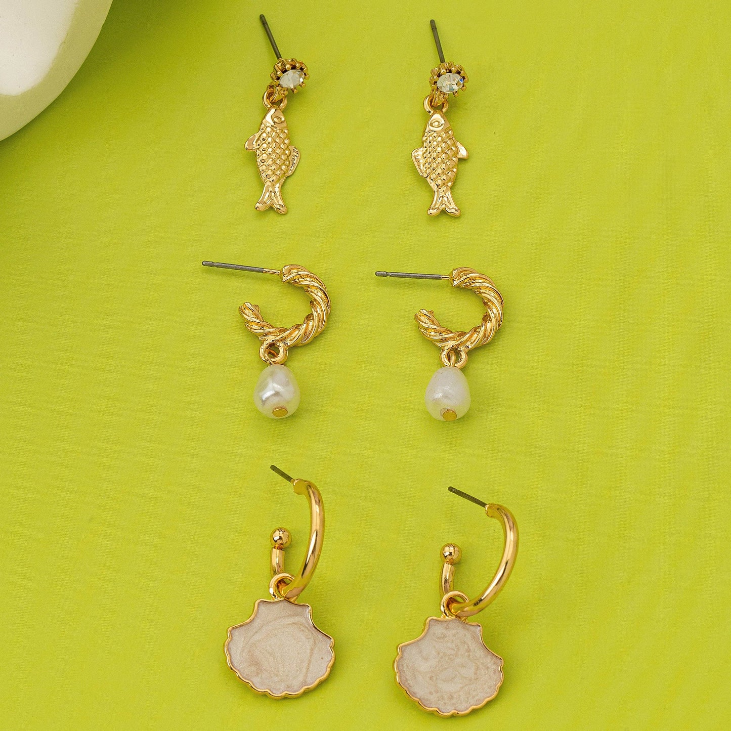 Fish Shell Pearl Marine Trio Earring Set