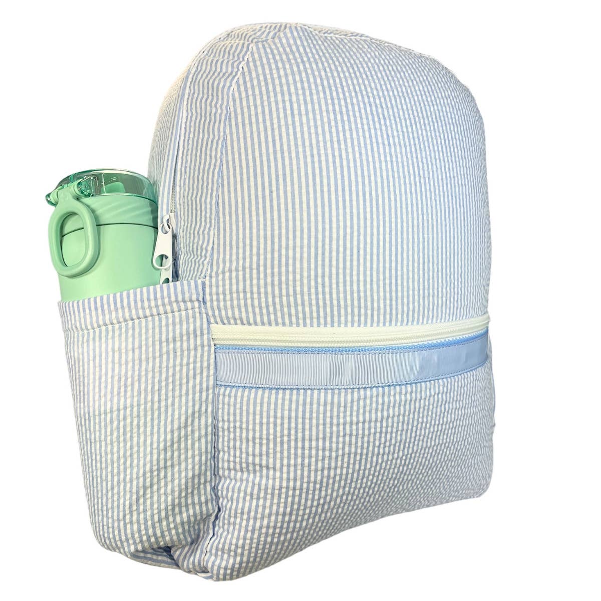Baby Blue Seersucker Medium Backpack w/ Pocket | Mint