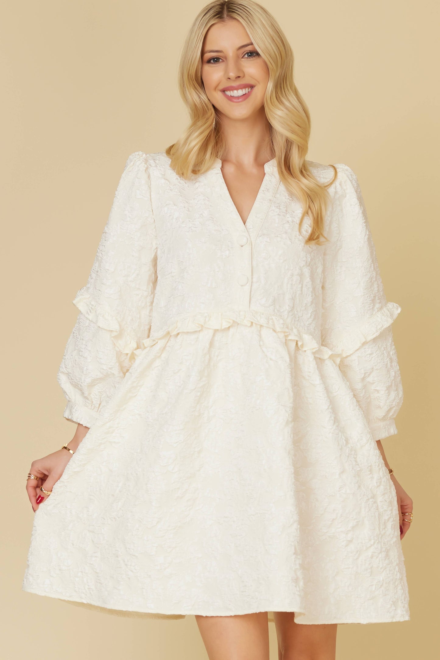 Ivory Floral Jacquard Dress