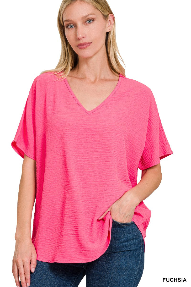 Airflow V-Neck Top - Fuchsia
