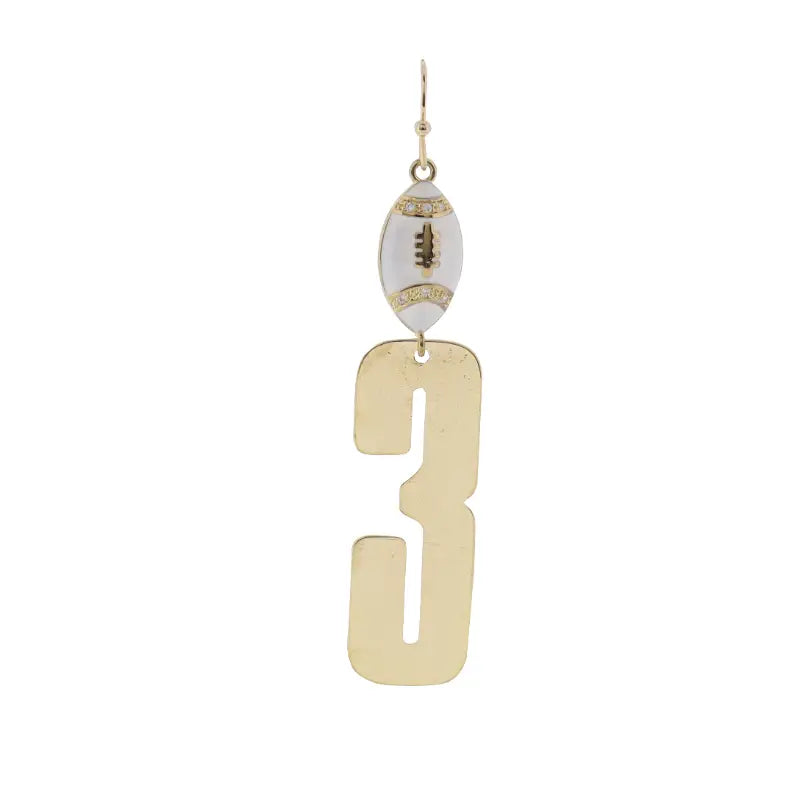 Number 3 Football Earring