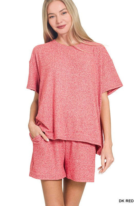 Soft Melange Short & Top Set - Dark Red