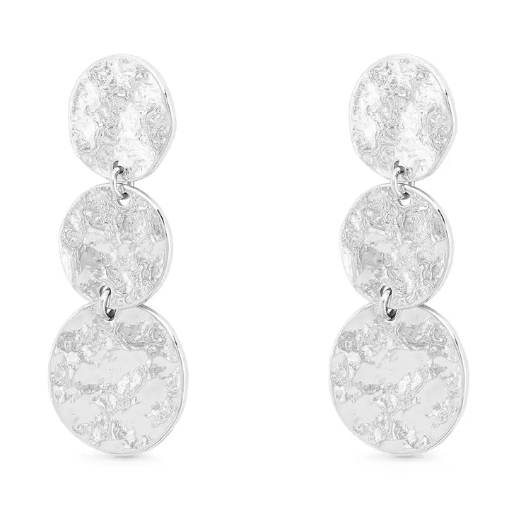 Silver Triple Disc Drop Earrings
