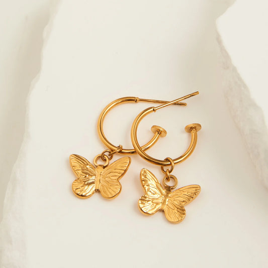 Butterfly Charm Gold Earrings