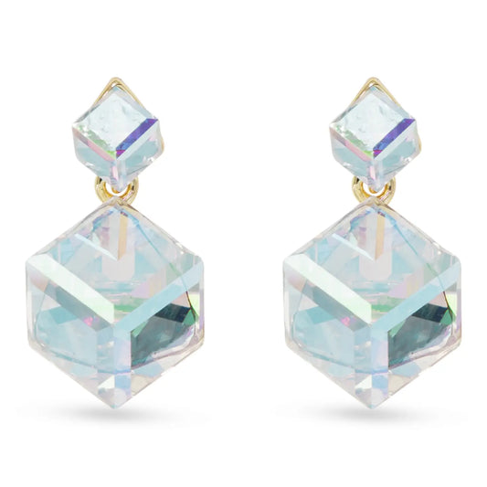 Gold Clear Square Drop Earrings