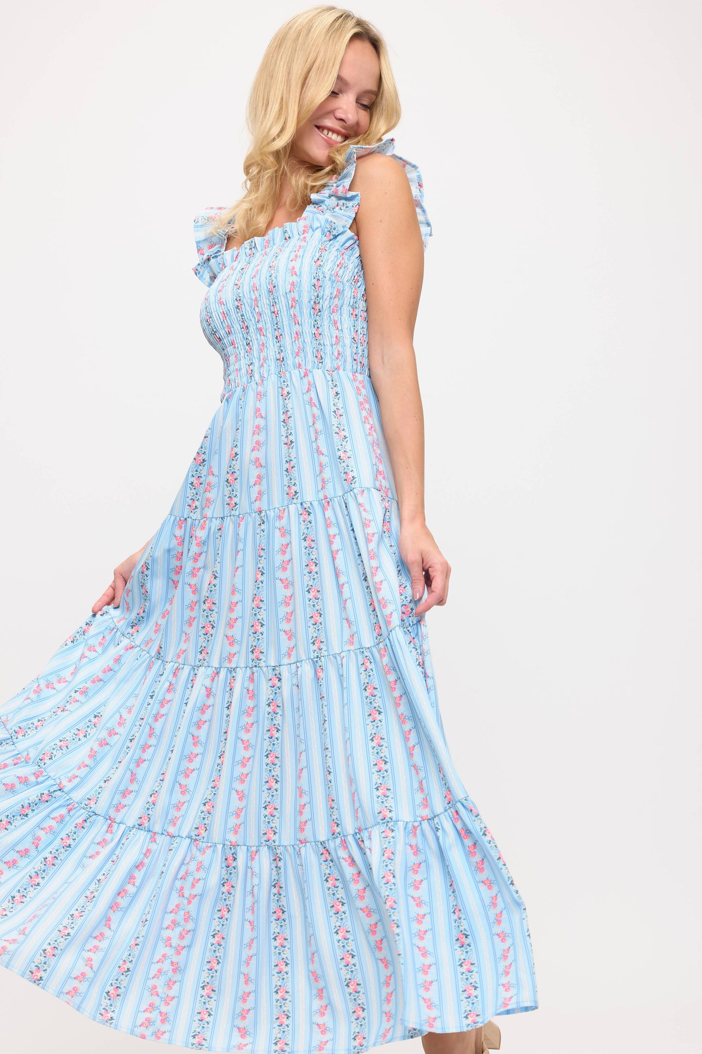 Blue Floral Boho Dress