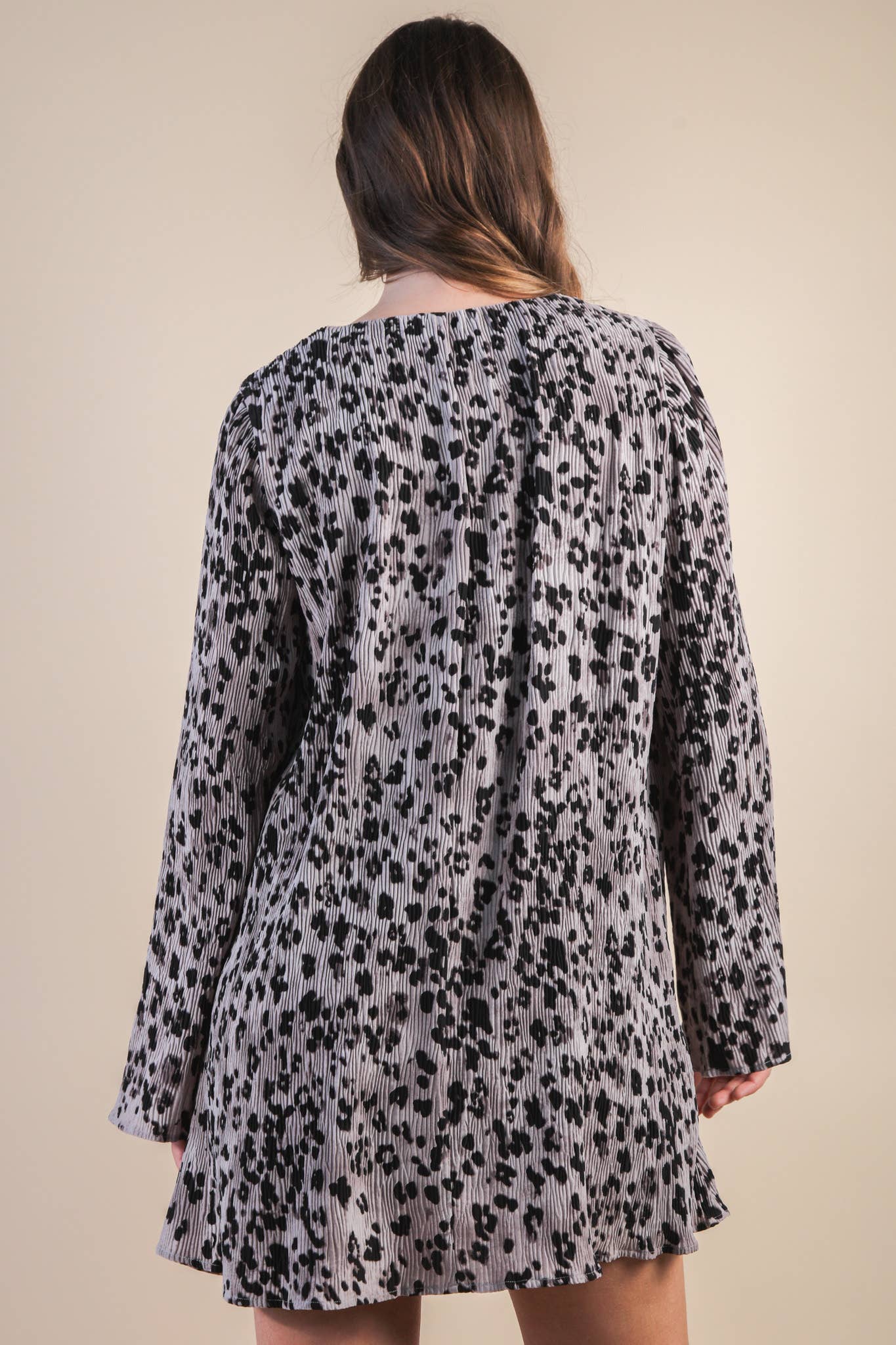 Mocha Leopard Printed Pleated Mini Dress