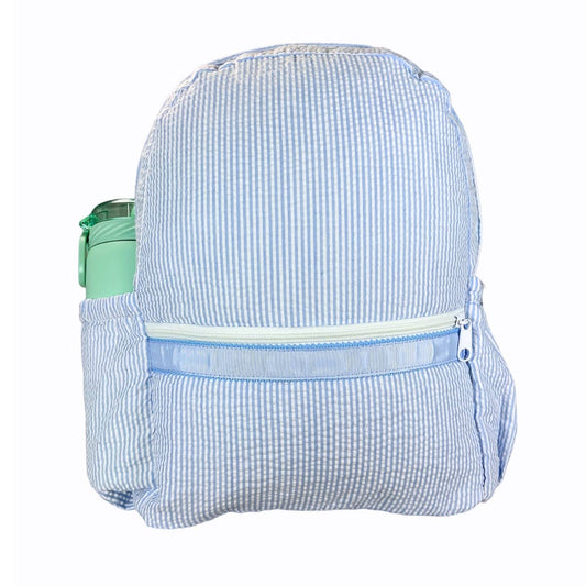 Baby Blue Seersucker Medium Backpack w/ Pocket