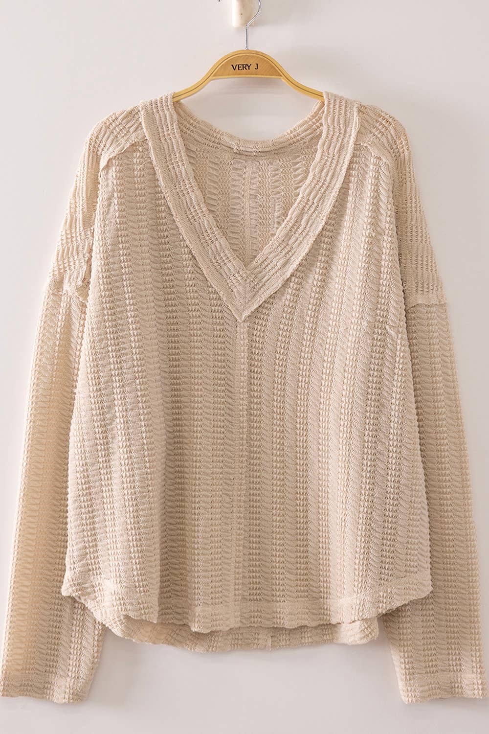 Cream Open Weave V-Neck Top