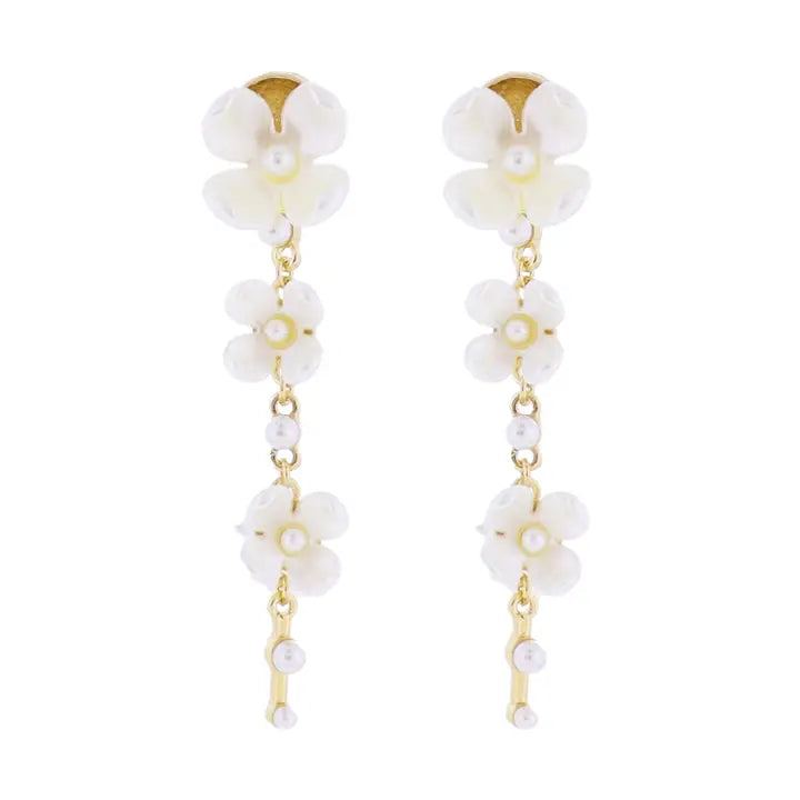 Gold & Pearl Falling Flowers W/ Pearl Bottom Earrings