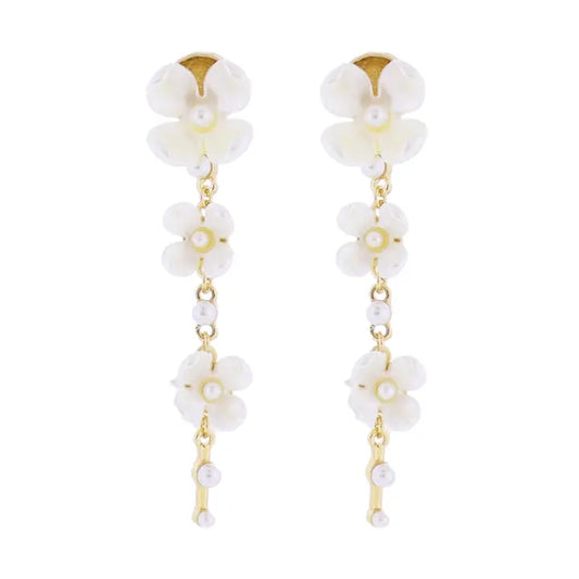 Gold & Pearl Falling Flowers W/ Pearl Bottom Earrings