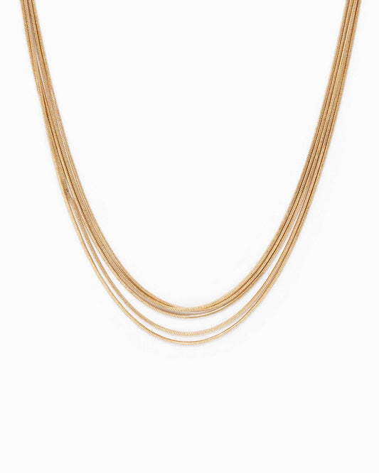 Five Layered Round Snake Chain Necklace: Gold