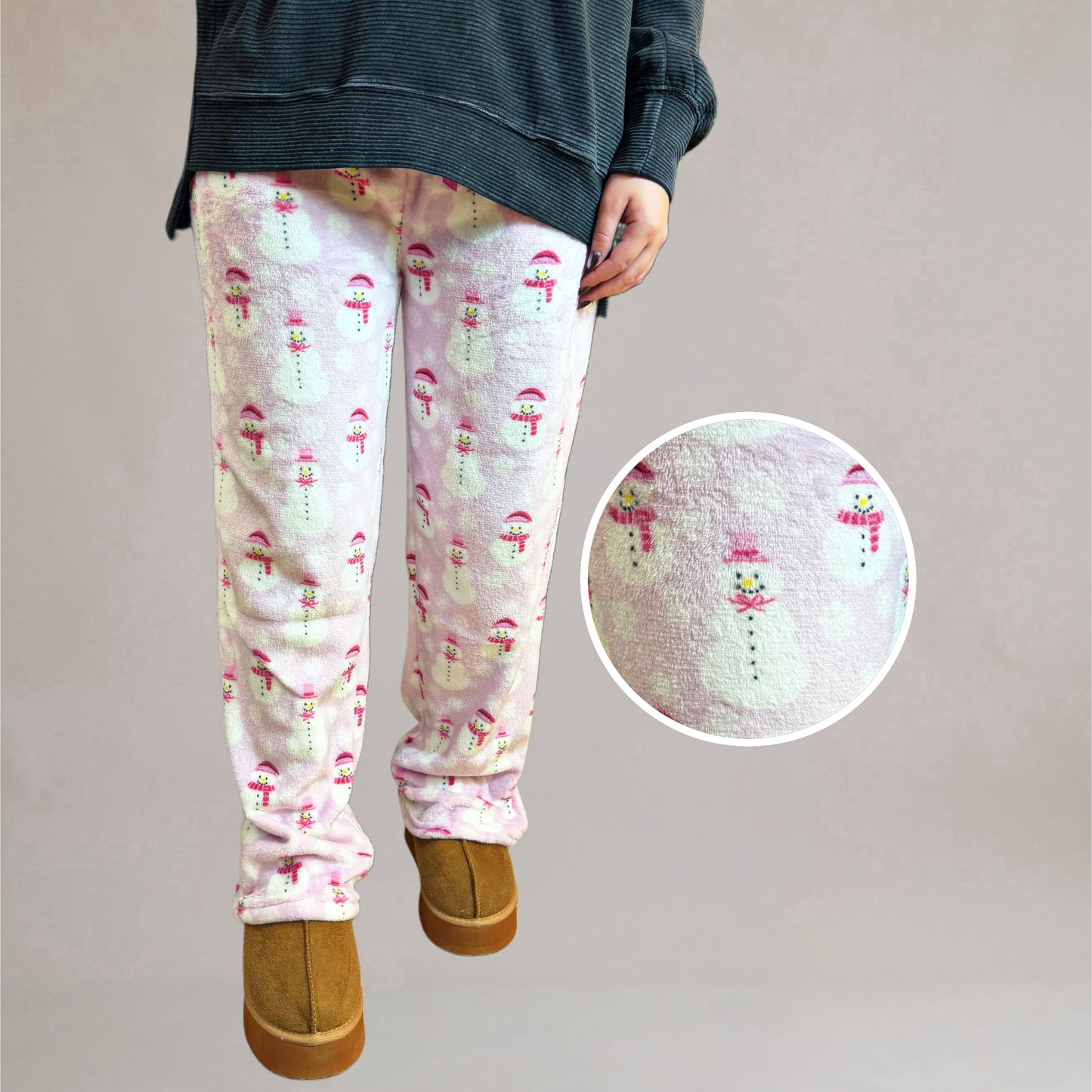 Rosy Christmas Snowman Fleece Lounge Pants