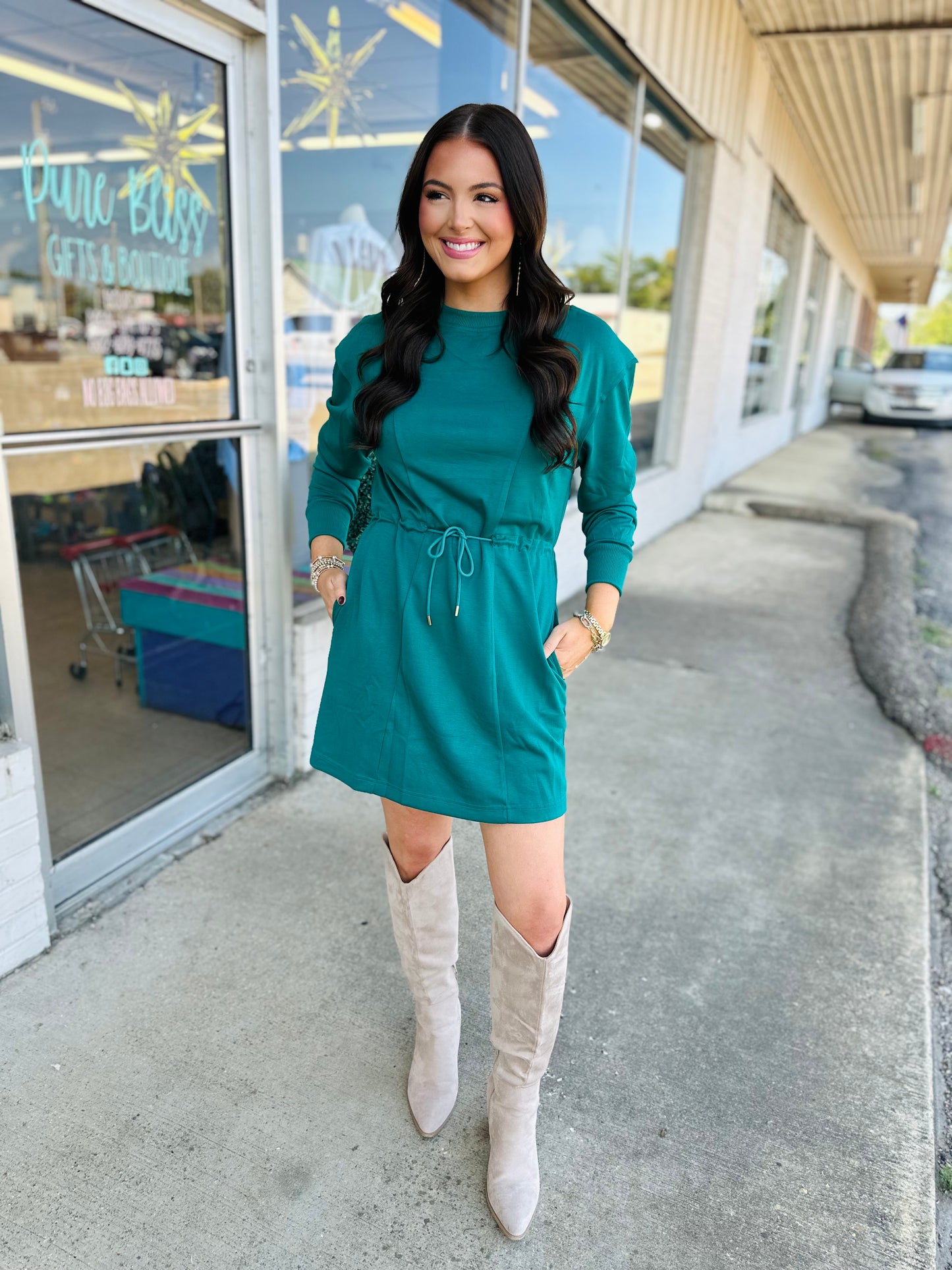 Teal Butterfly Soft Knit Mini Dress