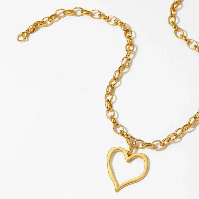 18K STAINLESS STEEL TARNISH FREE HEART NECKLACE | GOLD