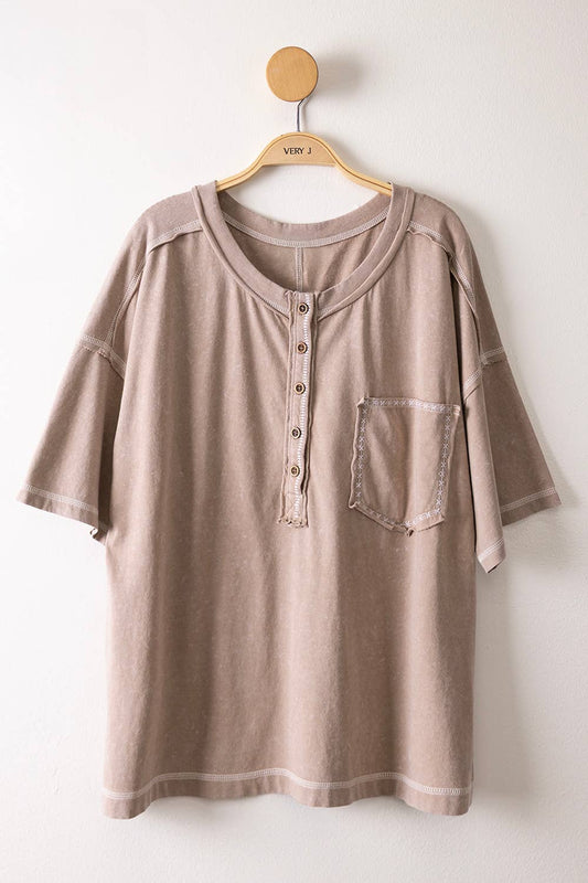 Mineral Washed Oversized Comfy Knit Top - TAUPE