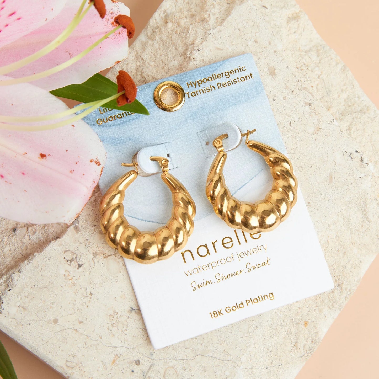 Twisted Chunky Pin Catch Gold Hoop