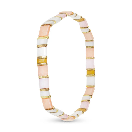 Gold & Pink Flat Bead Stretch Bracelet