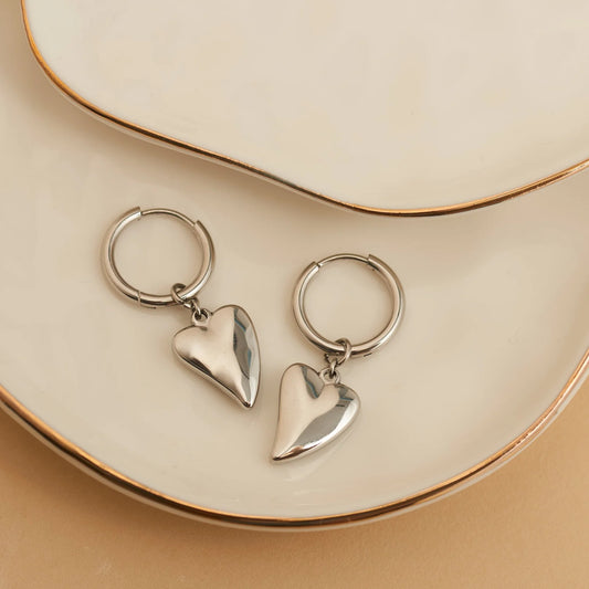 Heart Charm Silver Hoop