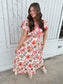Coral Floral Tiered Midi Dress