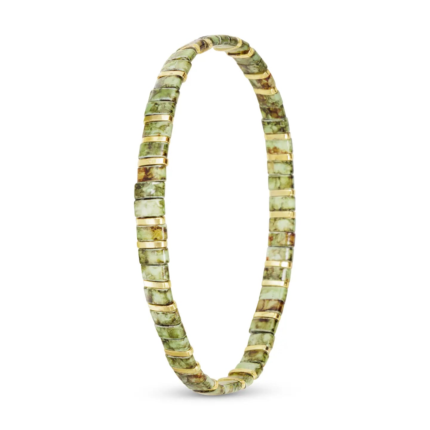 Gold & Jade Green Flat Bead Stretch Bracelet