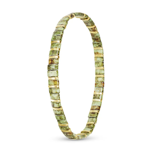 Gold & Jade Green Flat Bead Stretch Bracelet