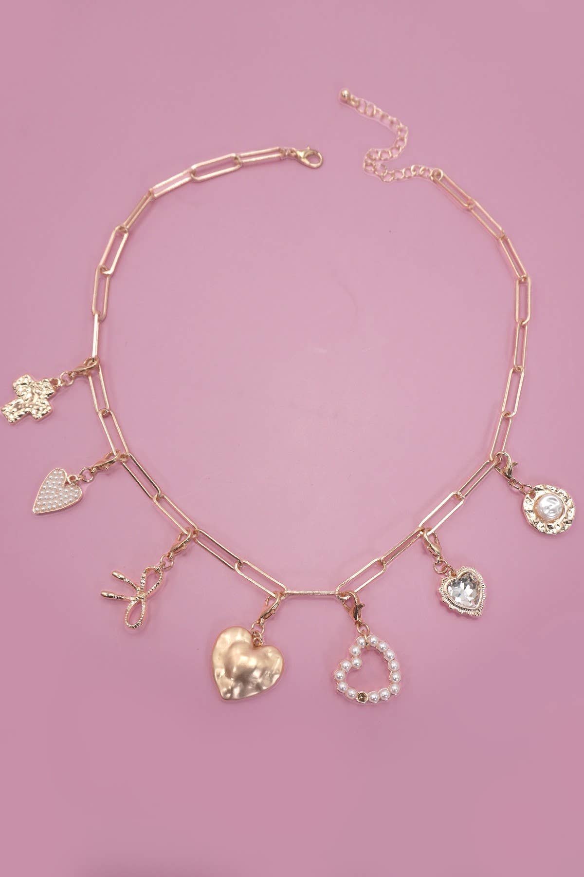 BOW HEART REMOVABLE MULTI CHARM NECKLACE | Gold