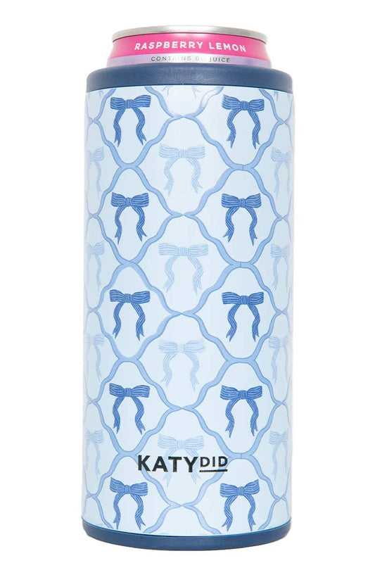 Blue Coquette Bows Slim Can Koozie: Light Blue