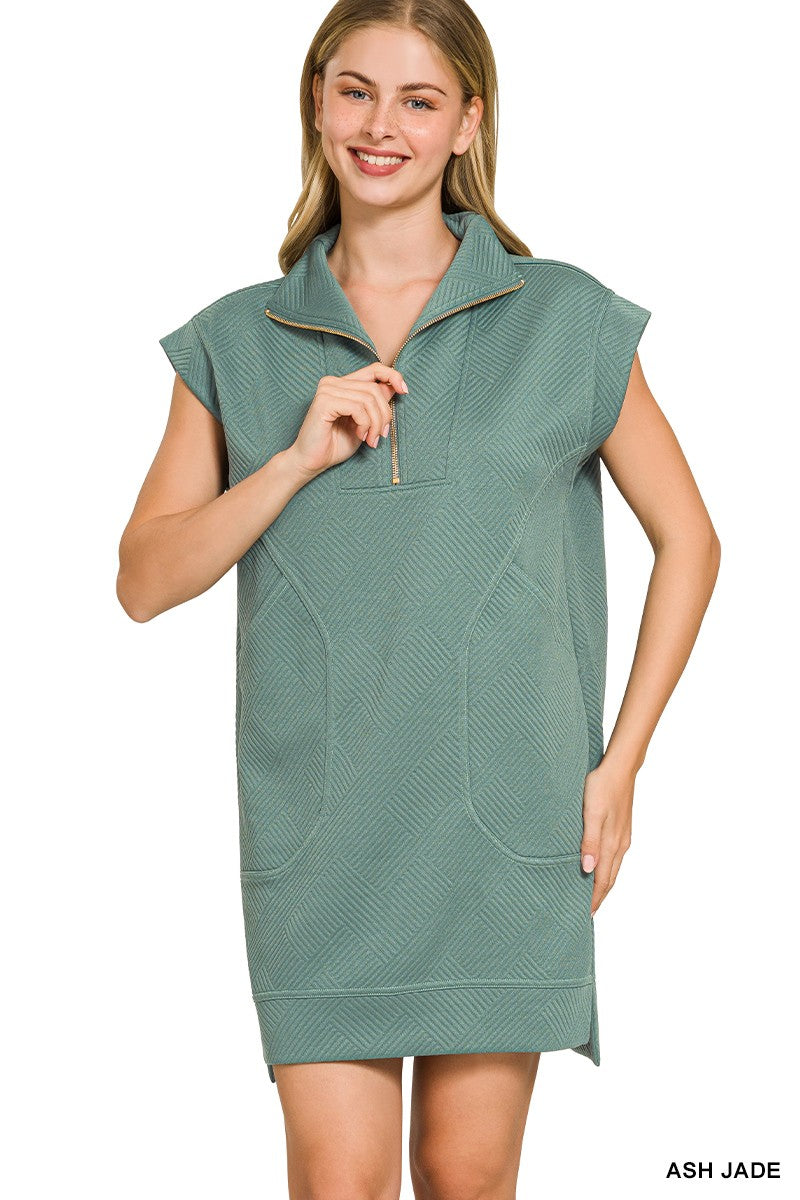 Quarter Zipper Mini Dress - Ash Jade