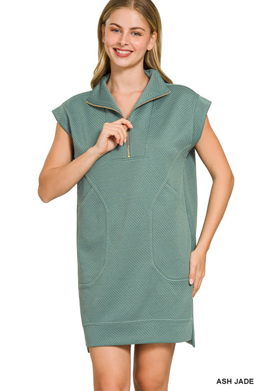 Quarter Zipper Mini Dress - Ash Jade