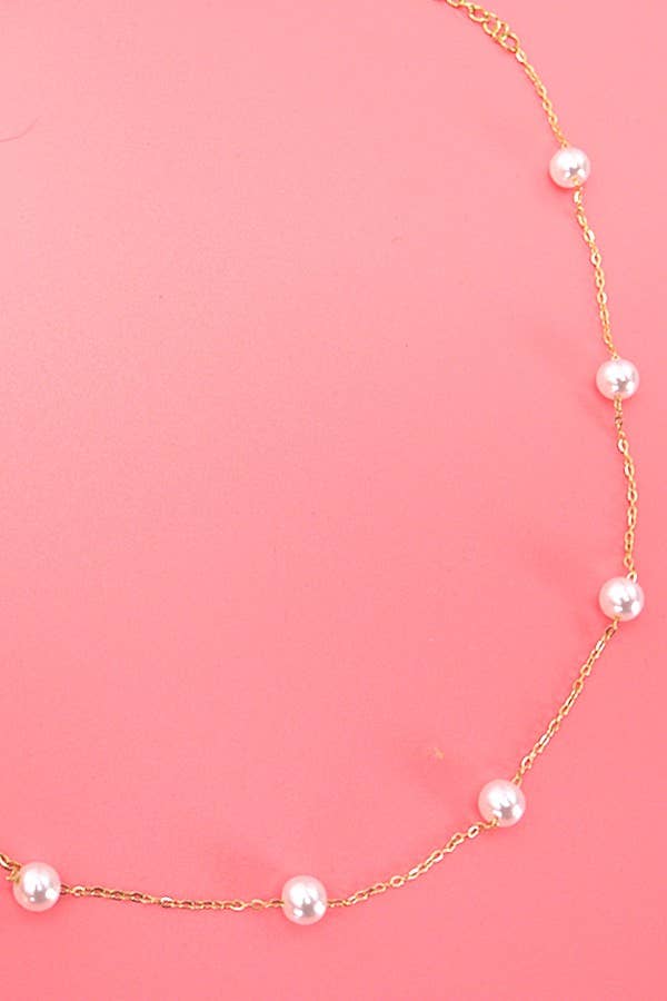 TITANIUM  STEEL NON-TARNISH PEARL STATION NECKLACE