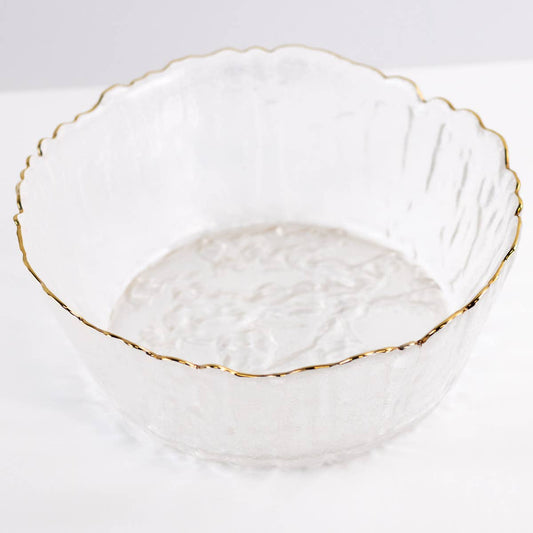 Marguerite Glass Serving Bowl - Clear + Gold