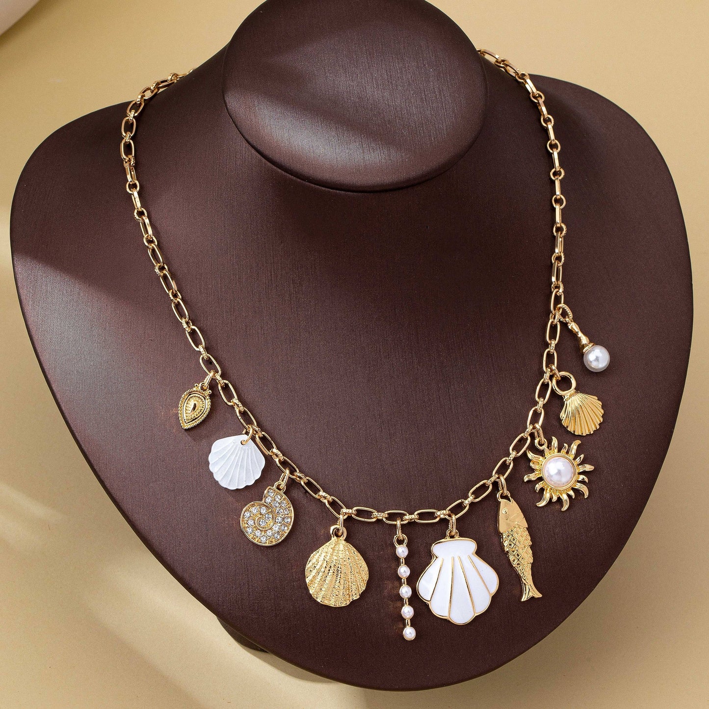 Charm Necklace-Ocean Seashell Fish Pearl