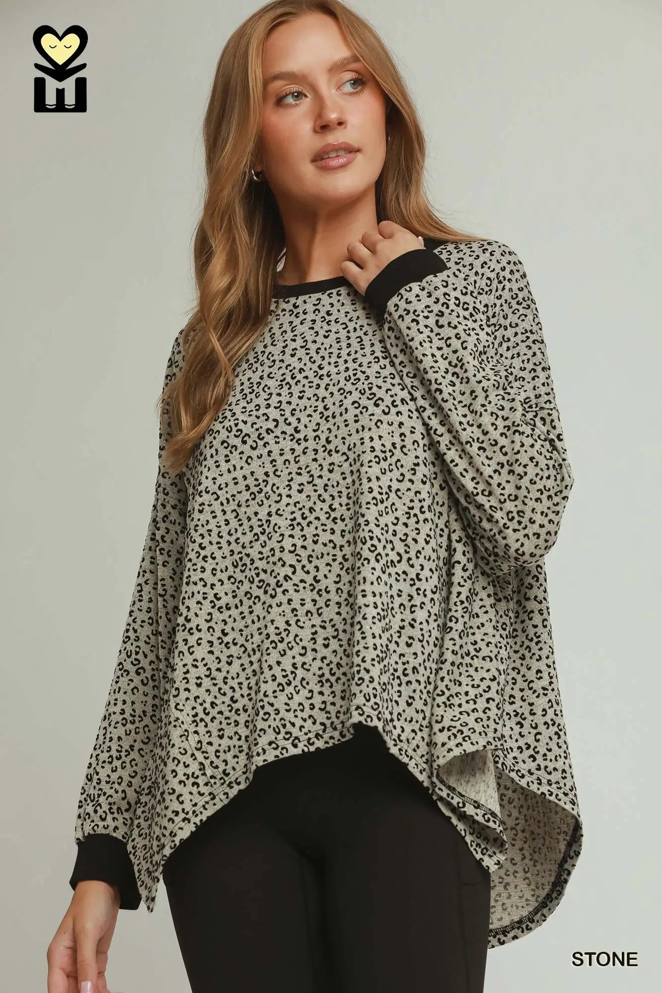 Stone Leopard Velvet Hem Top