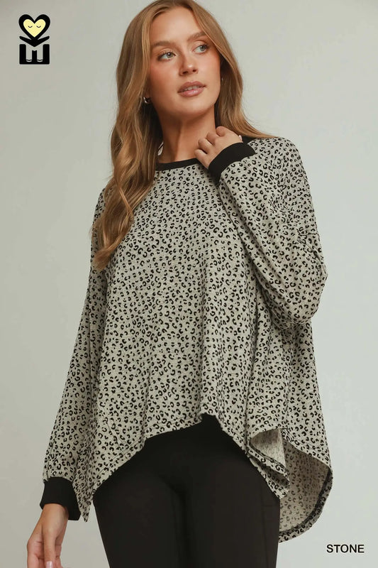 Stone Leopard Velvet Hem Top