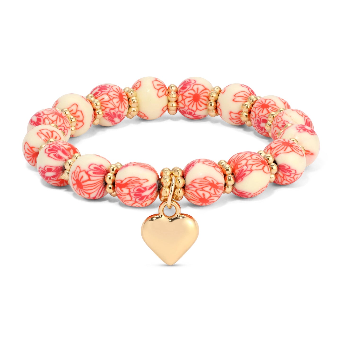 Kids Clay Beaded Stretch Charm Bracelets  |  Cherry & White