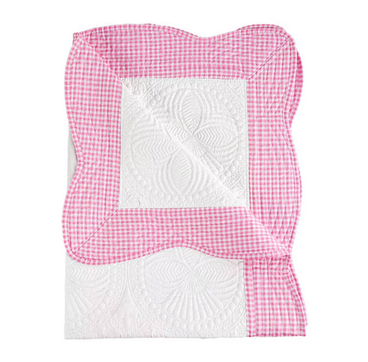 Baby Quilt Blanket Monogram: Pink Check Trim