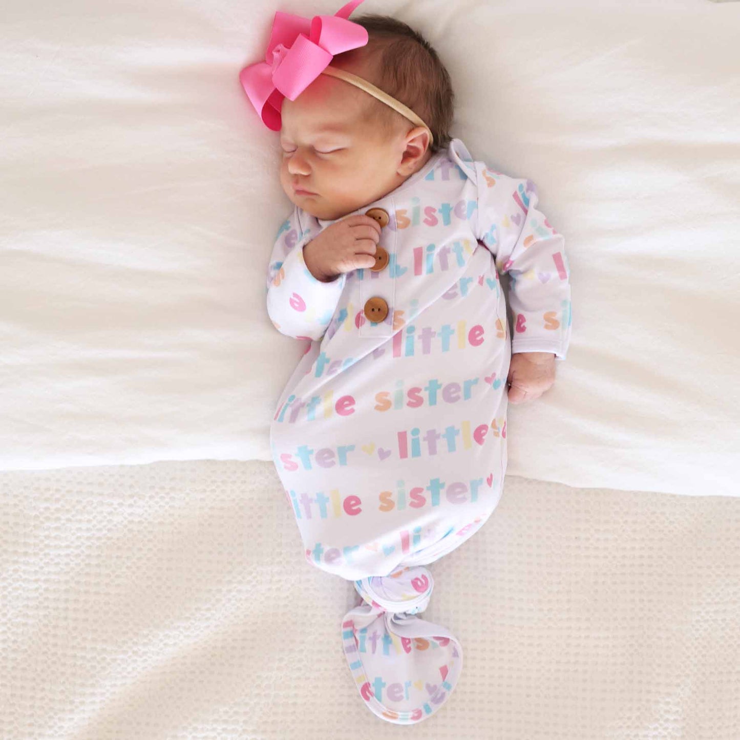 Newborn Baby Knot Gown & Hat Set | Little Sister