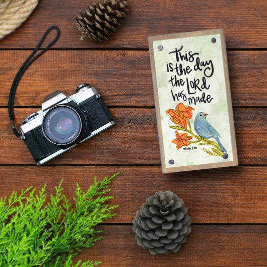 This is the Day Bluebird Lily Driftwood Happy Block