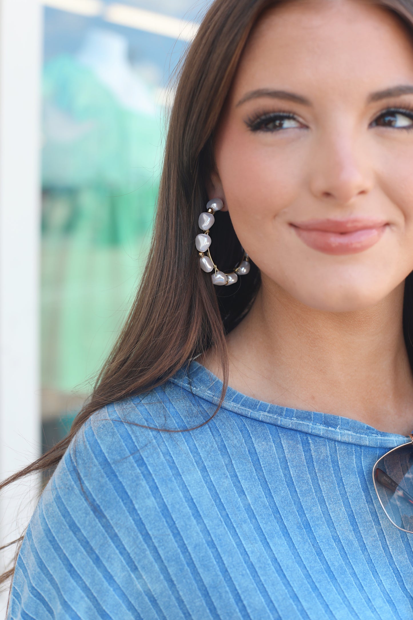 White Chunk Pearl Hoops