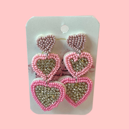 Triple Dimond Heart Earrings