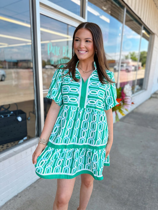 Abstract Print Bubble Short Sleeve Mini Dress