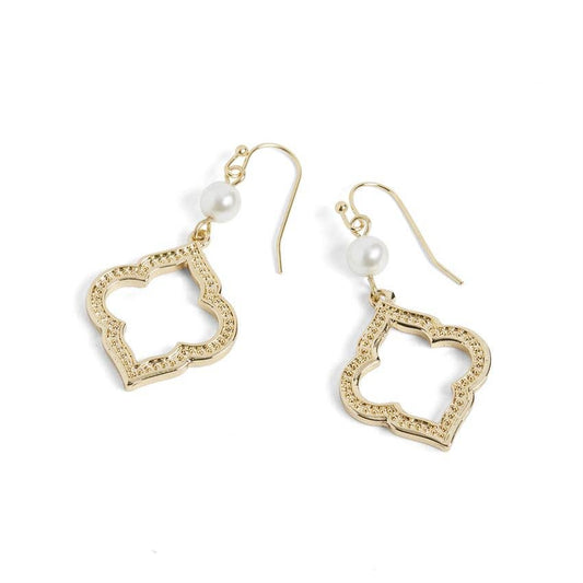 Pearl Open Shape Dangle Earrings - Gold: Gold